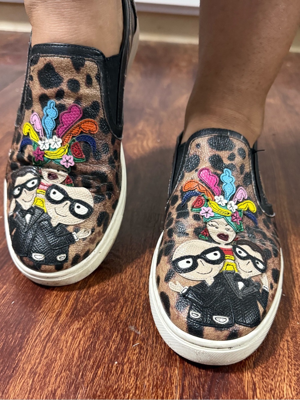 Dolce & Gabbana Leopard Embroidered Slip-On Flats with Colorful Appliqués